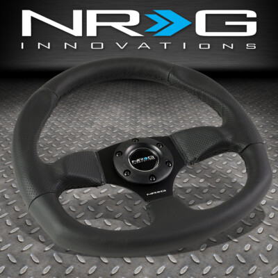 УСИЛЕННОЕ NRG 320-МИЛЛИМЕТРОВОЕ АЛЮМИНИЕВОЕ РУЛЕВОЕ КОЛЕСО D-ОБРАЗНОЙ ФОРМЫ С ПЛОСКИМ ДНОМ И ЧЕРНОЙ КОЖАНОЙ ОБИВКОЙ