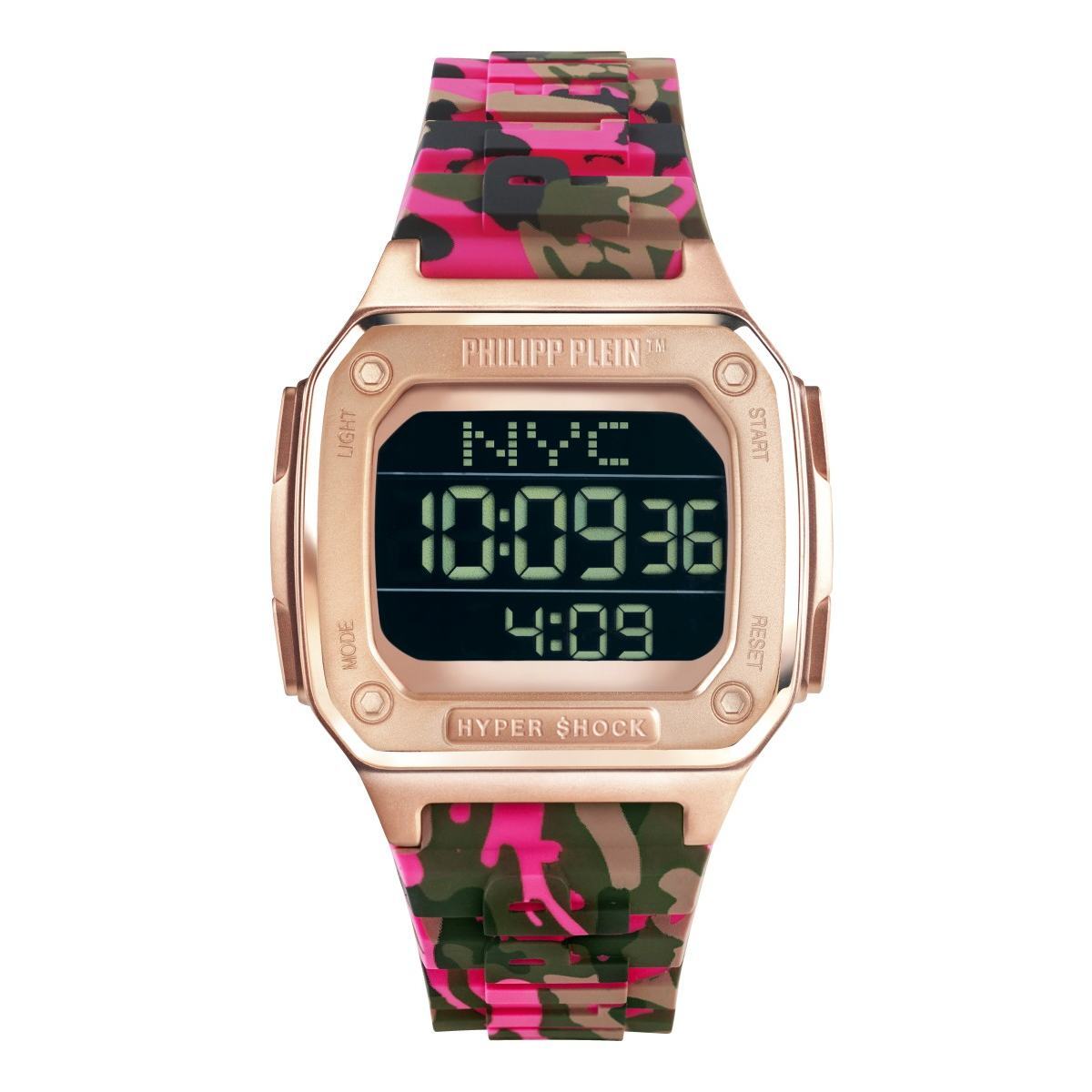 Pre-owned Philipp Plein Unisex Watch Digital Quartz Hyper Shock Rose Pwhaa1622 Silicone