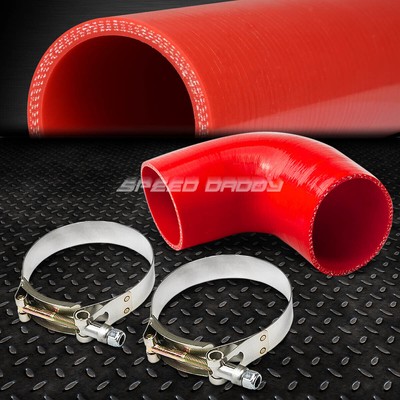 2,5 90-градусная впускная трубка / Трубопровод промежуточного охладителя Красный силиконовый шланг / Труба + Т-образные зажимы