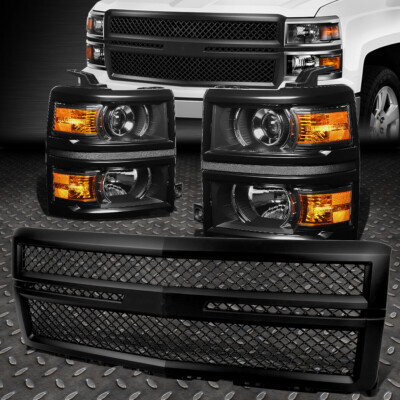 ЧЕРНАЯ ПРОЕКТОРНАЯ ФАРА + ЖЕЛТЫЙ СИГНАЛ + РЕШЕТКА РАДИАТОРА В СЕТЧАТОМ СТИЛЕ ДЛЯ 14-15 SILVERADO