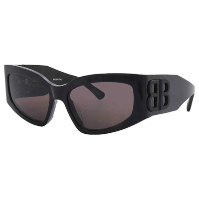 Pre-owned Balenciaga Grey Rectangular Ladies Sunglasses Bb0321s 001 57 Bb0321s 001 57 In Gray