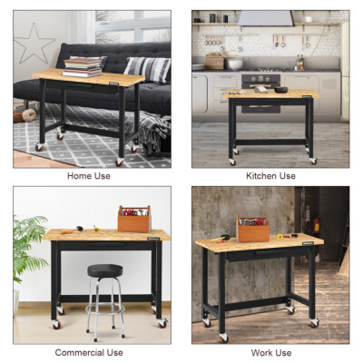 Ironmax 48 Inch Mobile Garage Workbench Bamboo Top w/ Casters Organizer Drawer