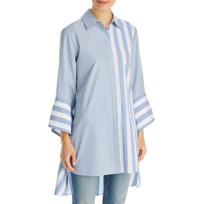 

Lafayette 148 New York Женская белая хлопковая рубашка на пуговицах  BHFO 2143, Riptide multi