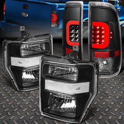 ДЛЯ 2008-2010 FORD SUPER DUTY КРАСНАЯ СВЕТОДИОДНАЯ ПОЛОСА ЧЕРНОГО ЗАДНЕГО ФОНАРЯ + ПРОЗРАЧНАЯ ЕВРОФАРА