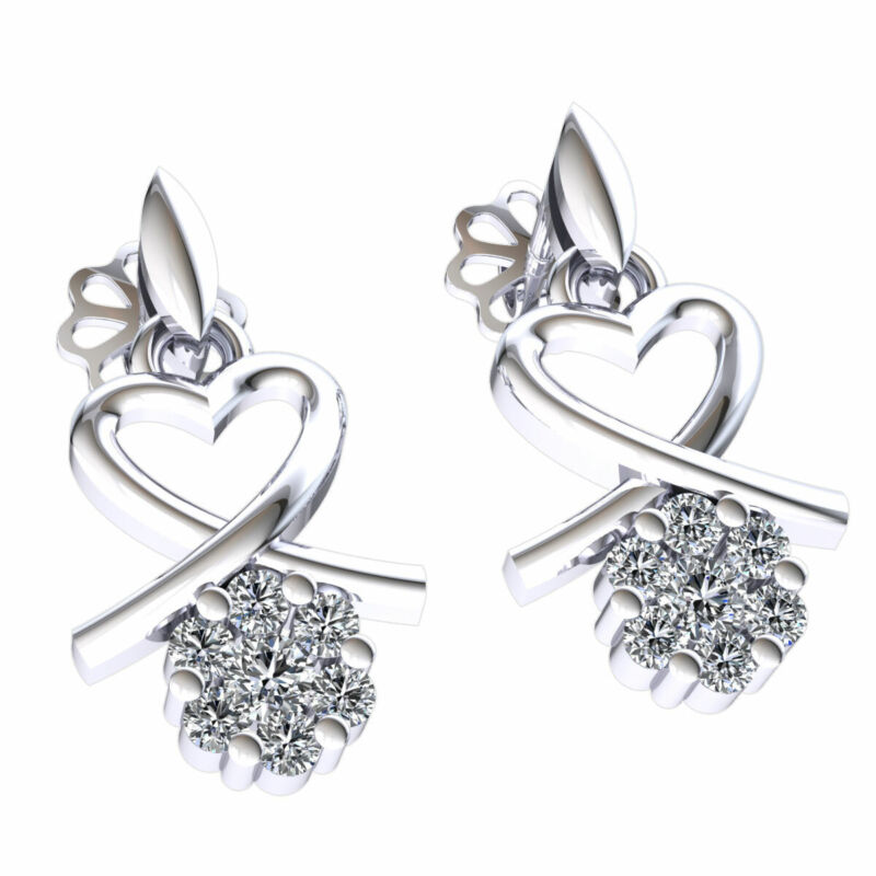 0.15ctw Round Brilliant Cut Diamond Ladies Looping Heart Earrings 14k Gold