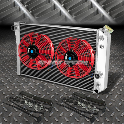 3-РЯДНЫЙ АЛЮМИНИЕВЫЙ РАДИАТОР + 2X 10 ВЕНТИЛЯТОРОВ КРАСНОГО ЦВЕТА ДЛЯ 82-02 CHEVY S10/BLAZER/CORVETTE V8