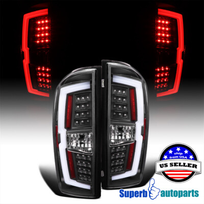 Fit 2016-2022 Toyota Tacoma Black Tail Lights LED Strip & Turn Signal Lamps Pair