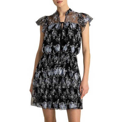 

ML Monique Lhuillier Женское Черное Сетчатое Мини-Платье с Вышивкой  BHFO 7557, Черный