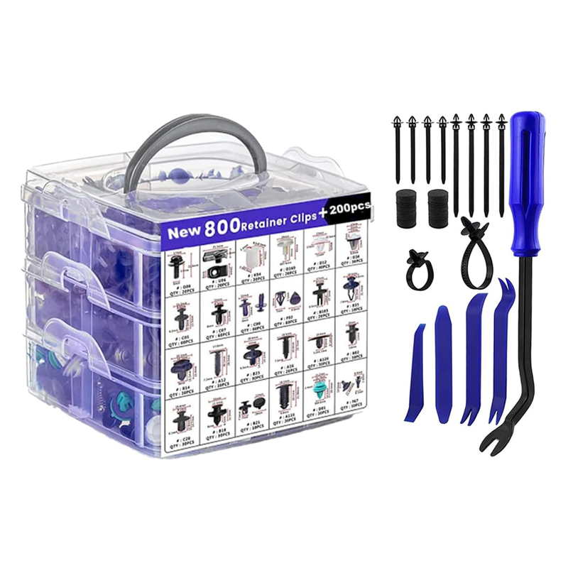 1000PCS Car Retainer Clips & Fastener Kit with Tools, Universal Push Rivets for