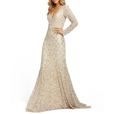 

Mac Duggal Женское бежевое вечернее платье макси с пайетками  BHFO 8175, Taupe