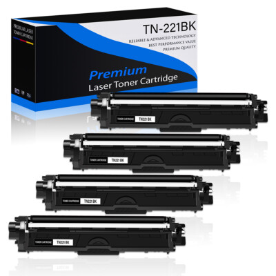 4PK TN221 Black Laser Toner Cartridge Compatible for Brother HL3140CW MFC9330CDW