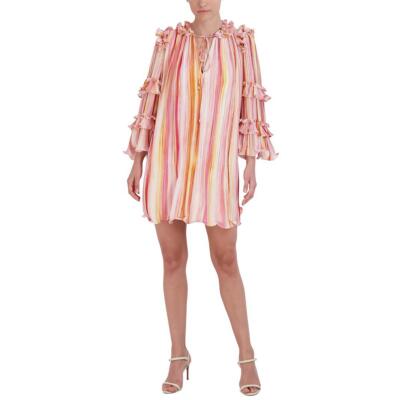 Женское мини-плиссированное платье-сорочка с завязками на шее BCBGMAXAZRIA BHFO 3461