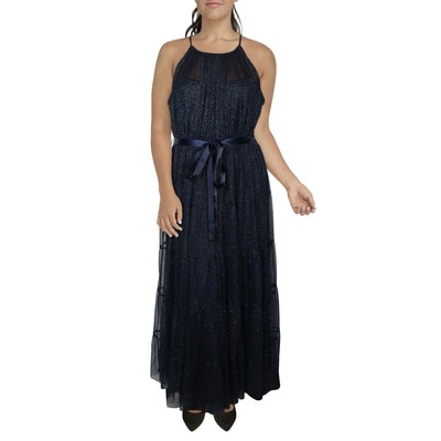 Женское темно-синее прозрачное макси-платье Candalite полной длины на бретелях плюс 2X BHFO 5800