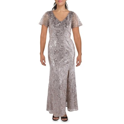 Женское темно-серое вечернее платье Alex Evenings с коротким рукавом и блестками, 14 BHFO 9593