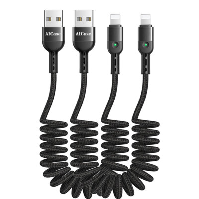 Coiled Charging USB Cable Fast Charger Cord for iPhone 14 13 12 11 Pro Max XR 8
