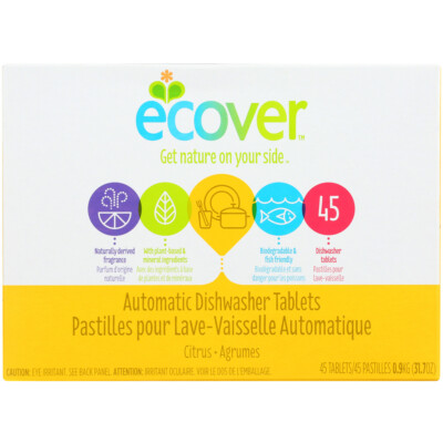 Ecover Automatic Dishwasher Soap Tablets Citrus 45 Count 5 Pack Bulk Case