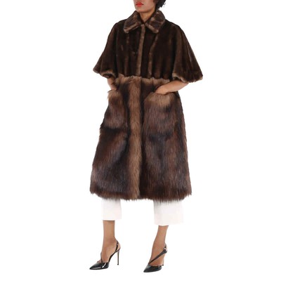 Pre-owned Burberry Brown Faux Fur Single-breasted Short-sleeve Coat