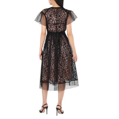 Pre-owned Burberry Ruffled Hem Embroidered Tulle Dress In Black