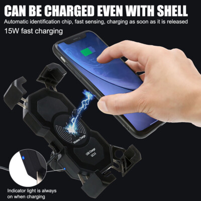 15W Phone Holder Wireless Charger USB Charging Mount for Motorcycle Handlebar //