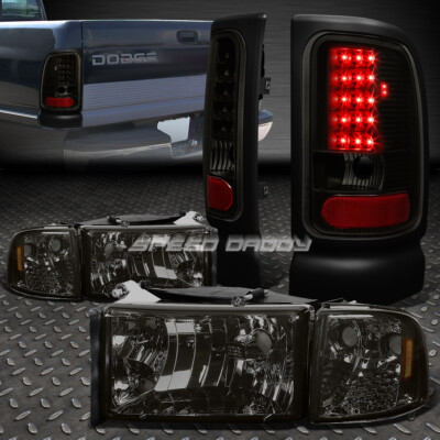 ФАРА С ДЫМЧАТЫМ КОРПУСОМ + ПОВОРОТНЫЙ СИГНАЛ + ЧЕРНЫЙ СВЕТОДИОДНЫЙ ЗАДНИЙ ФОНАРЬ ДЛЯ 94-02 DODGE RAM
