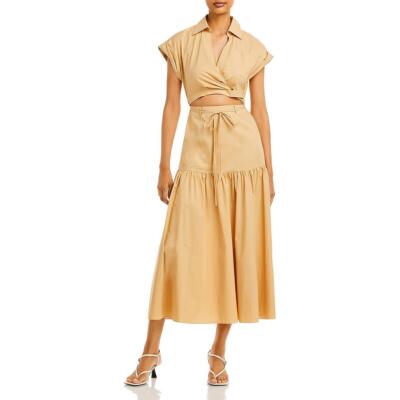 

Derek Lam 10 Crosby Женское платье-рубашка миди с вырезами и короткими рукавами BHFO 5180, Almond