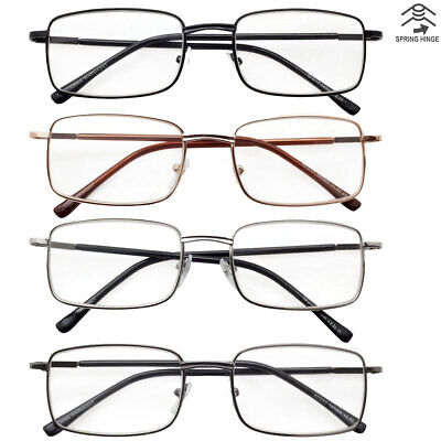 Reading Glasses Mens Womens 4 Pack Metal Frame Readers Eyeglasses Spring Hinge