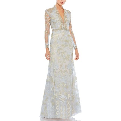 Женское вечернее платье Mac Duggal с синими украшениями Illusion 14 BHFO 3436