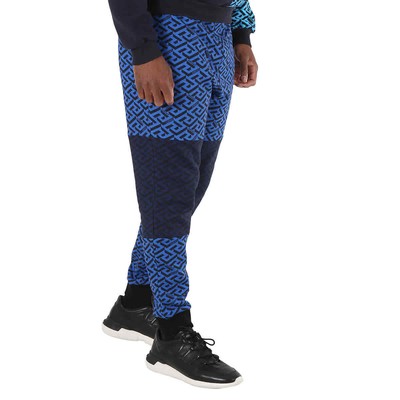 Pre-owned Versace Men's La Greca Logo Print Colour-block Track Pants In Multicolor