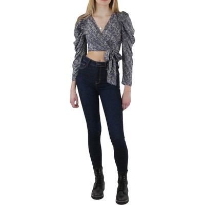 

Женская синяя укороченная блузка с запахом Lucca  BHFO 5187, Blue snake