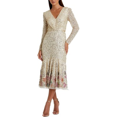 Mac Duggal Womens Beige Embellished Midi Cocktail And Party Dress 16 BHFO 3802