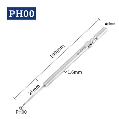 Magnetic Cross Phillips Screwdriver Bits 5mm Round Shank S2 PH00 PH0 PH1 PH2 Bit