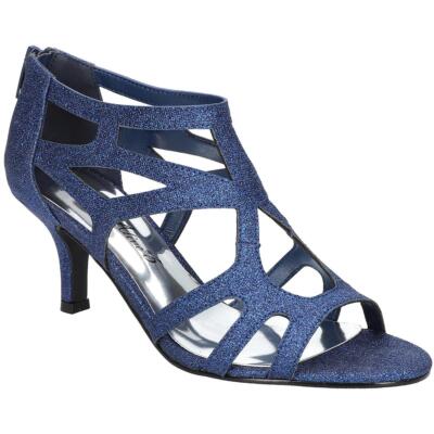 

Easy Street Womens Flattery Dressy Slip On Strappy Sandals Shoes BHFO 1819, Navy glitter, Flattery
