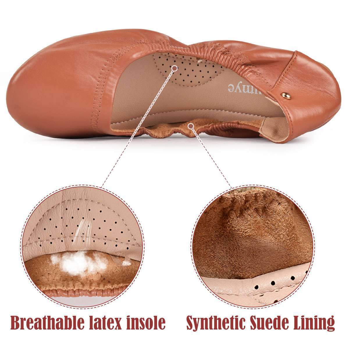 Womens Comfy Office / Travel Ballet Flats Round Toe Slip On Leather Ballet Flats