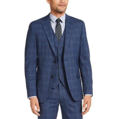 

Alfani Mens Navy Plaid Slim-Fit Business Sportcoat Blazer  BHFO 2285