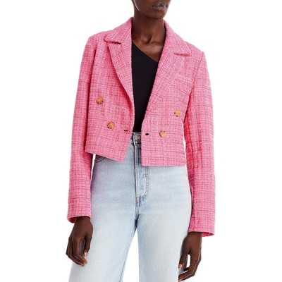 

Розовый женский укороченный двубортный блейзер из твида Aqua  BHFO 1417, Hot pink