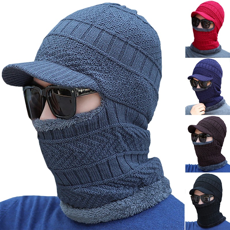 Wintermütze Herren Gefüttert Strickmütze Loop Schal Dick Ski Beanie Mützen Hüte
