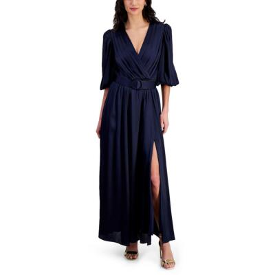 Taylor Womens Navy Satin 3/4 Sleeves Formal Evening Dress Gown 14 BHFO 9108