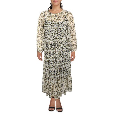 

DKNY Женское черное длинное летнее платье макси с цветочным принтом  BHFO 8377, Black ivory