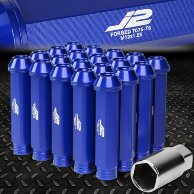 J2 ENGINEERING 7075 АЛЮМИНИЙ M12X1.25 20ШТ 90 ММ ГАЙКА С ОТКРЫТЫМ НАКОНЕЧНИКОМ с АДАПТЕРОМ СИНЕГО ЦВЕТА