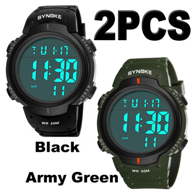 2X Mens Women Digital Watch Big Dial Light LED Waterproof Alarm Student Watches