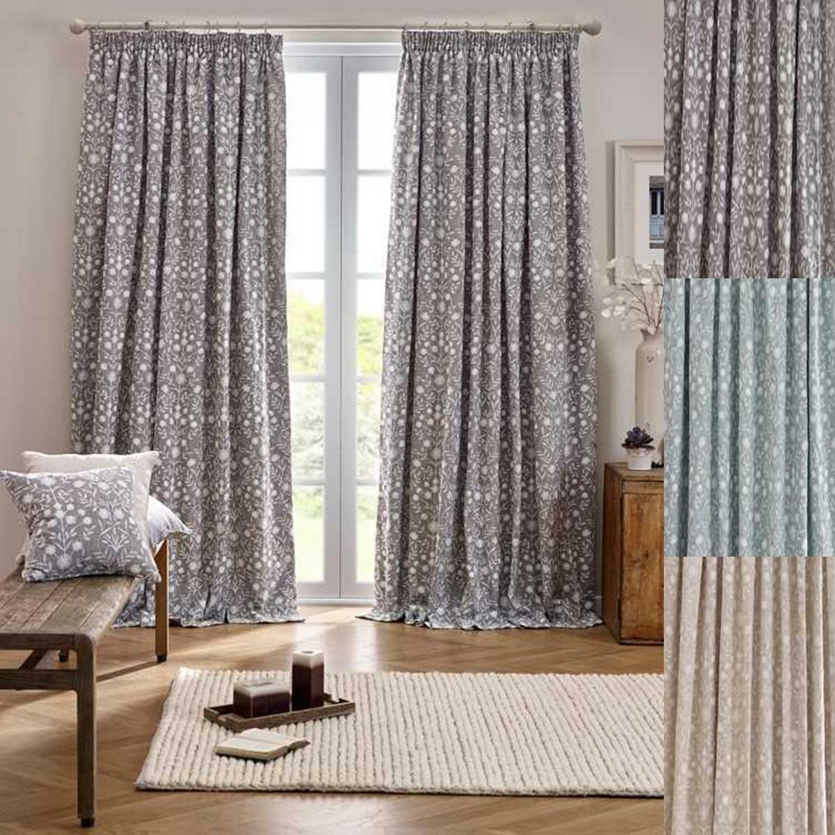 1 Pair Of Juliette Floral Design 3 Pencil Pleat Header Lined