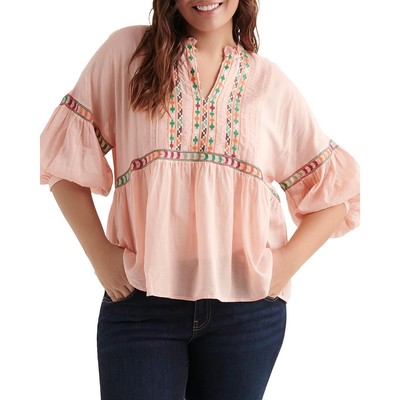 

Женский топ-рубашка Lucky Brand с вышивкой и разрезом на шее плюс BHFO 5176, Peach multi