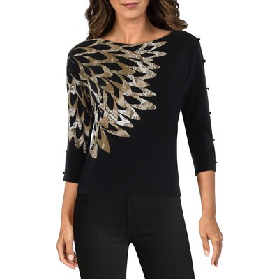 Vince Camuto Womens Black Printed 3/4 Sleeve Workwear Blouse M BHFO 3876