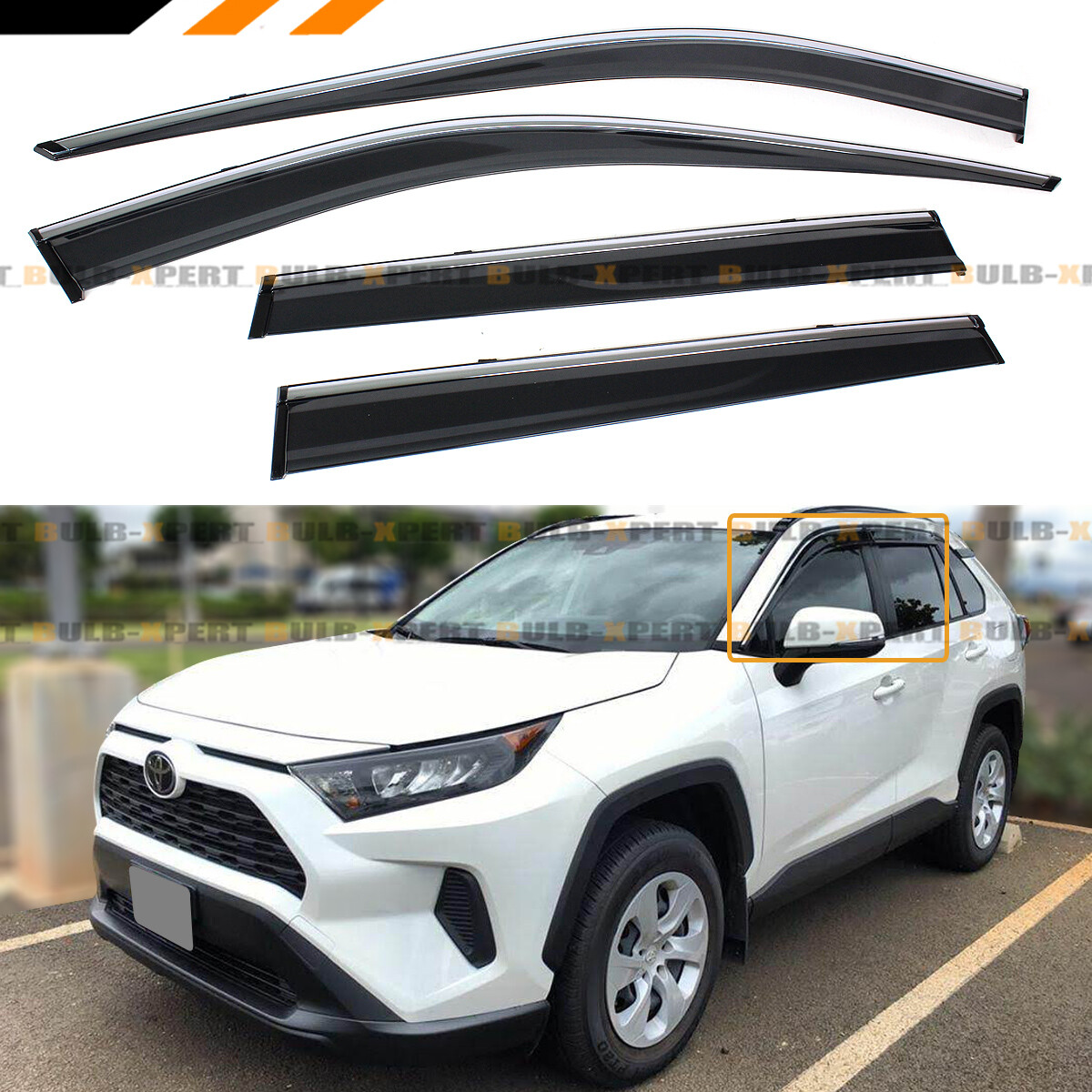 FOR 2019-2025 TOYOTA RAV4 CHROME TRIM CLIP-ON WINDOW VISOR RAIN GUARD DEFLECTOR