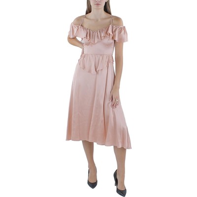 Женское розовое шелковое платье миди с открытыми плечами Undra Celeste New York, S BHFO 0880