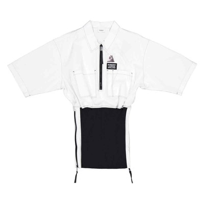 Pre-owned Burberry Ladies Optic White Knitted Panel Short-sleeved Shirt