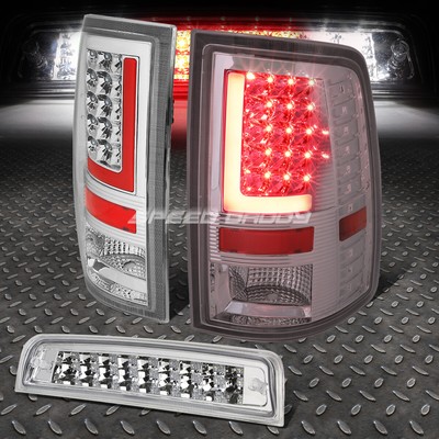 3D СВЕТОДИОДНАЯ КРАСНАЯ L-ОБРАЗНАЯ ПЛАНКА, ХРОМИРОВАННЫЙ ПРОЗРАЧНЫЙ ЗАДНИЙ ФОНАРЬ + ДВУХРЯДНЫЙ 3-Й СТОП-СИГНАЛ ДЛЯ 10-16 DODGE RAM