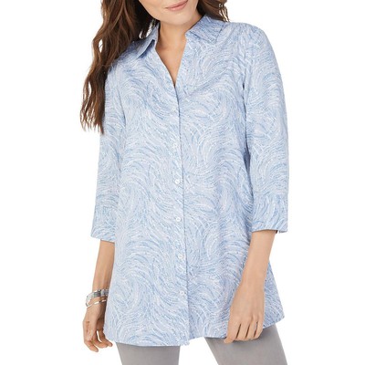 Foxcroft NYC Женская синяя хлопковая рубашка с узором Palmer на пуговицах 8 BHFO 3760