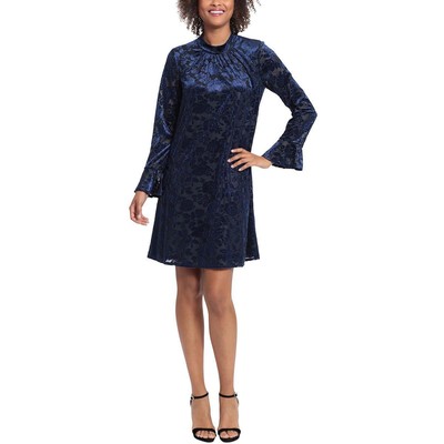 Женское синее бархатное мини-платье-сорочка с цветочным рисунком London Times Petites 8P BHFO 8229