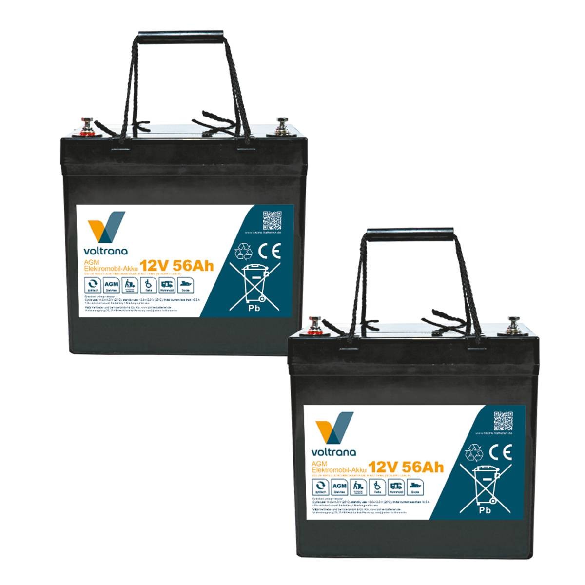 Elektromobil-Akku passend für Invacare Cetus 24V 2 x 12V 56Ah – Voltrana Ersatzakku